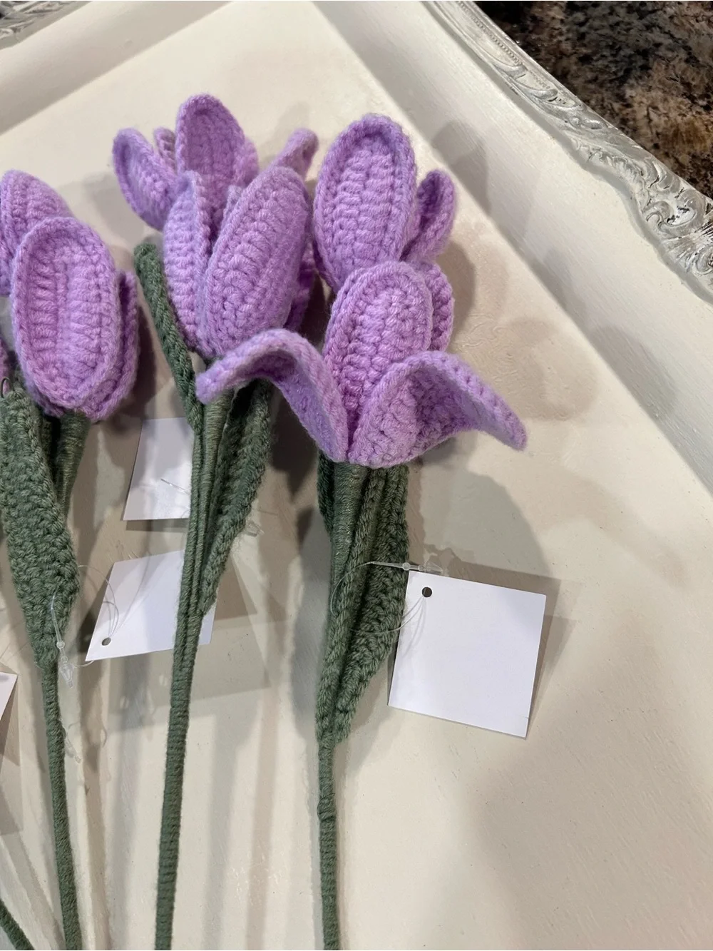 New with tags 5 stems total crochet flowers